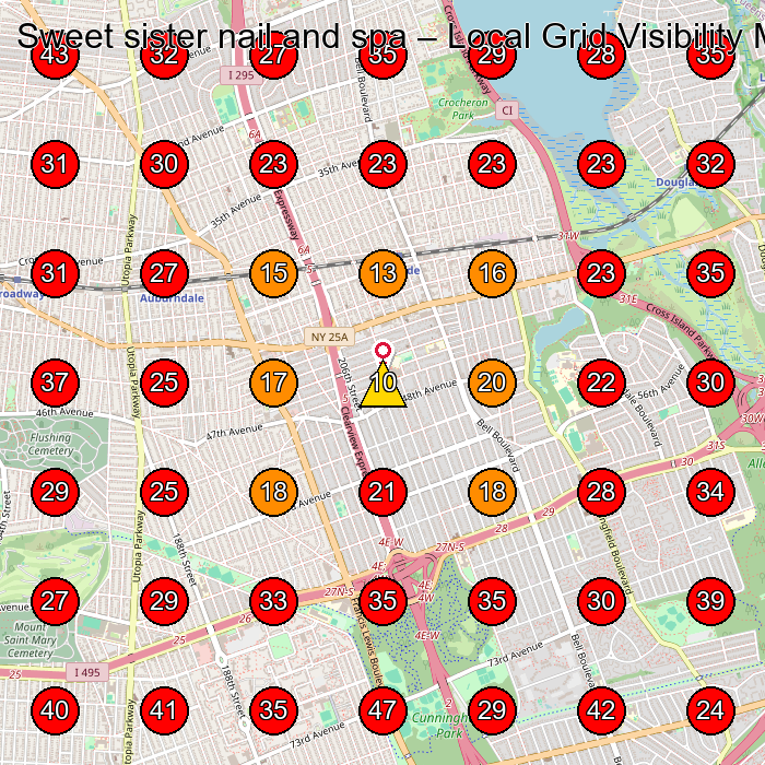 Sweet sister nail and spa GeoGrid visibility map for Nail Salon in Queens